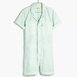 Madewell Denim Coverall Romper in Sea Foam Green